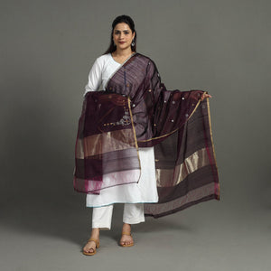 Brown - Handloom Silk Cotton Zari Buti Chanderi Dupatta 19