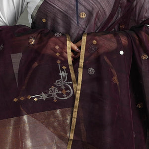 Brown - Handloom Silk Cotton Zari Buti Chanderi Dupatta 19