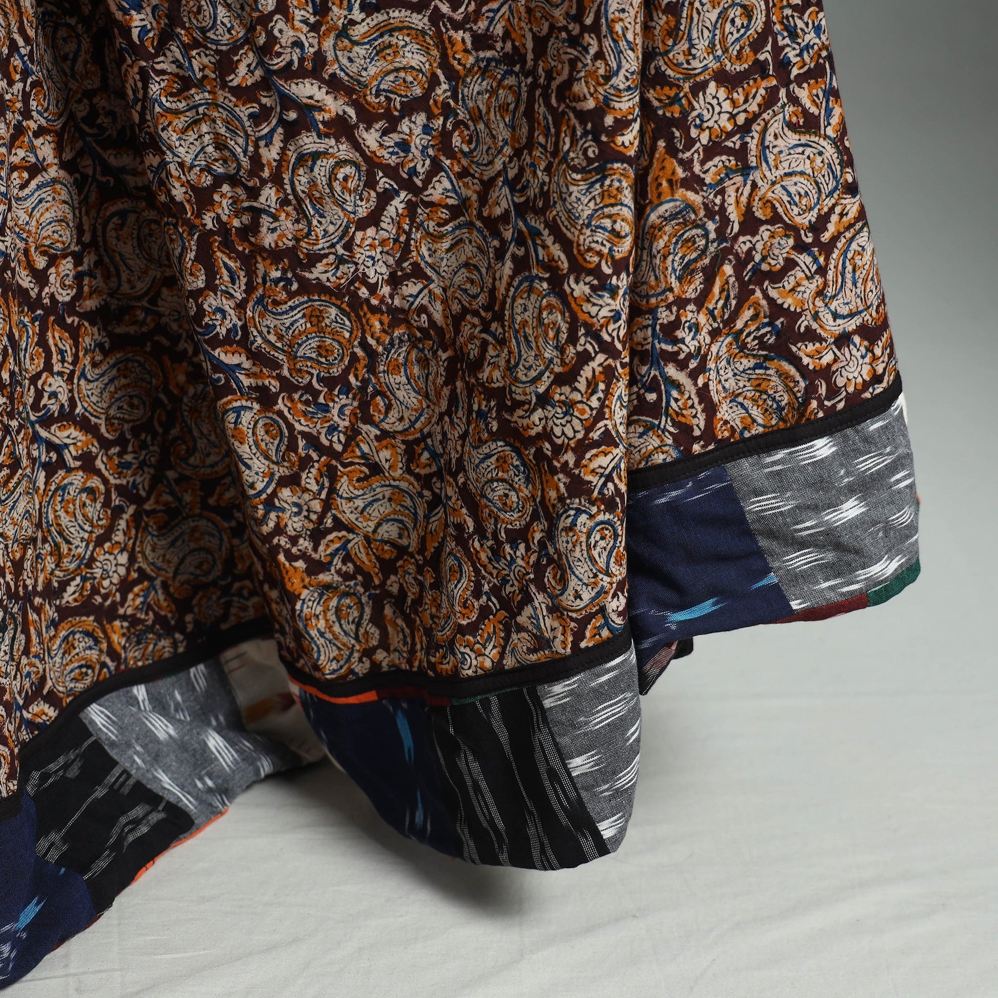 Brown - Hand Block Printed Cotton Long Kalamkari Skirt 14