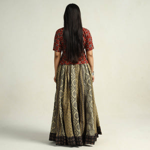 Brown - Kutch Block Printed 24 Kali Cotton Long Skirt 34