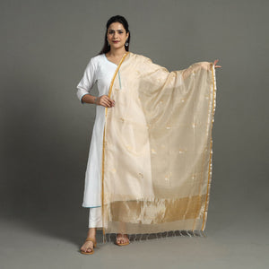 Brown - Handloom Silk Cotton Thread & Zari Buti Chanderi Dupatta 20