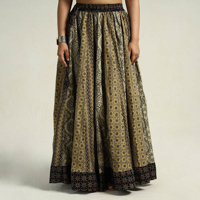 Brown - Kutch Block Printed 24 Kali Cotton Long Skirt 34