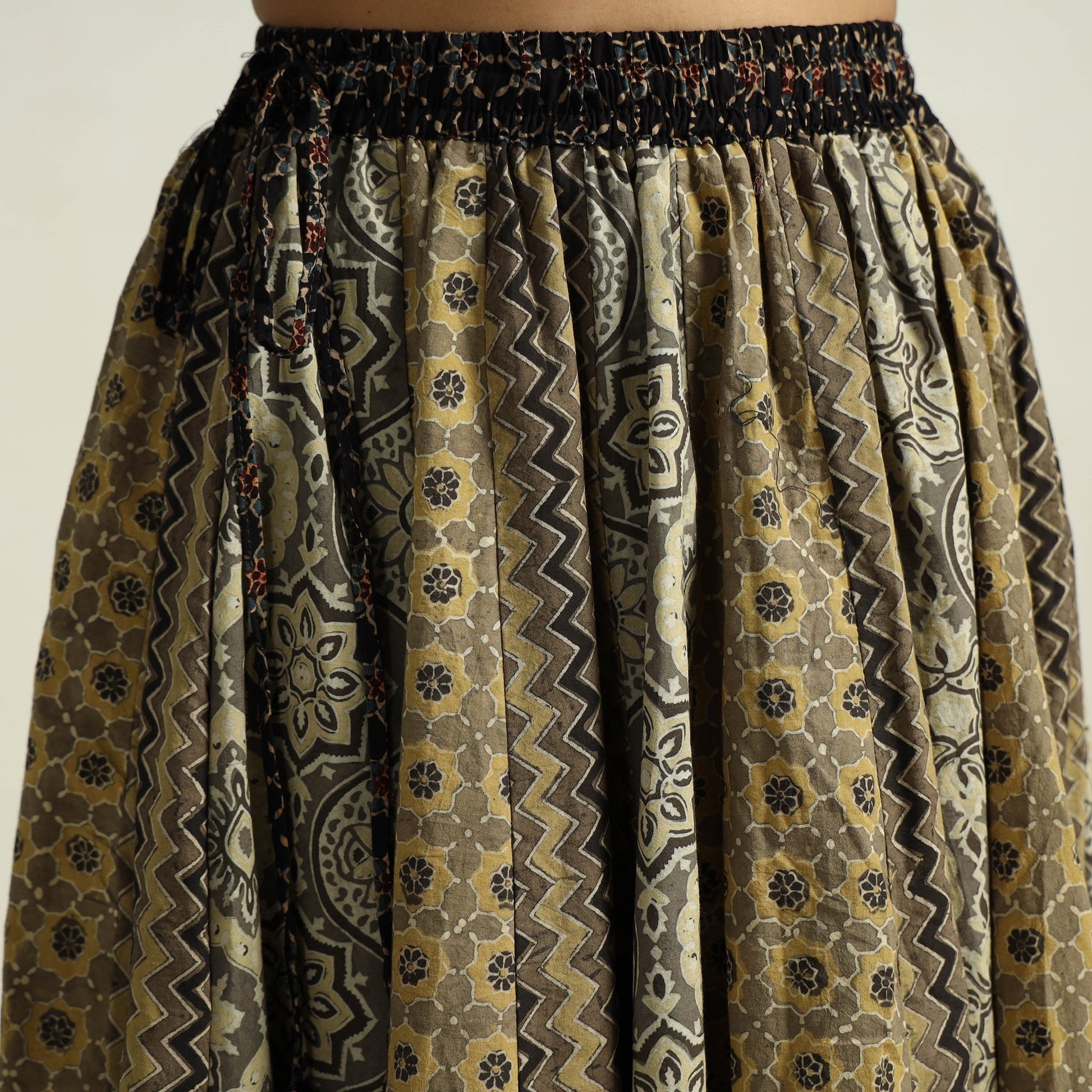 Brown - Kutch Block Printed 24 Kali Cotton Long Skirt 34