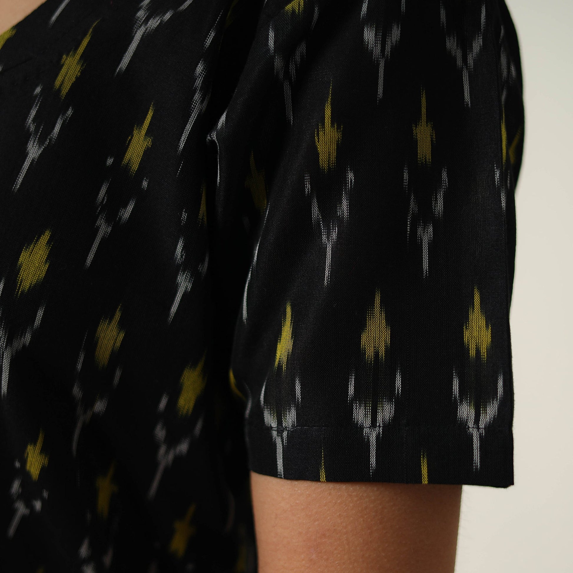 Black - Mercerized Cotton Flared Pochampally Ikat Dress 12