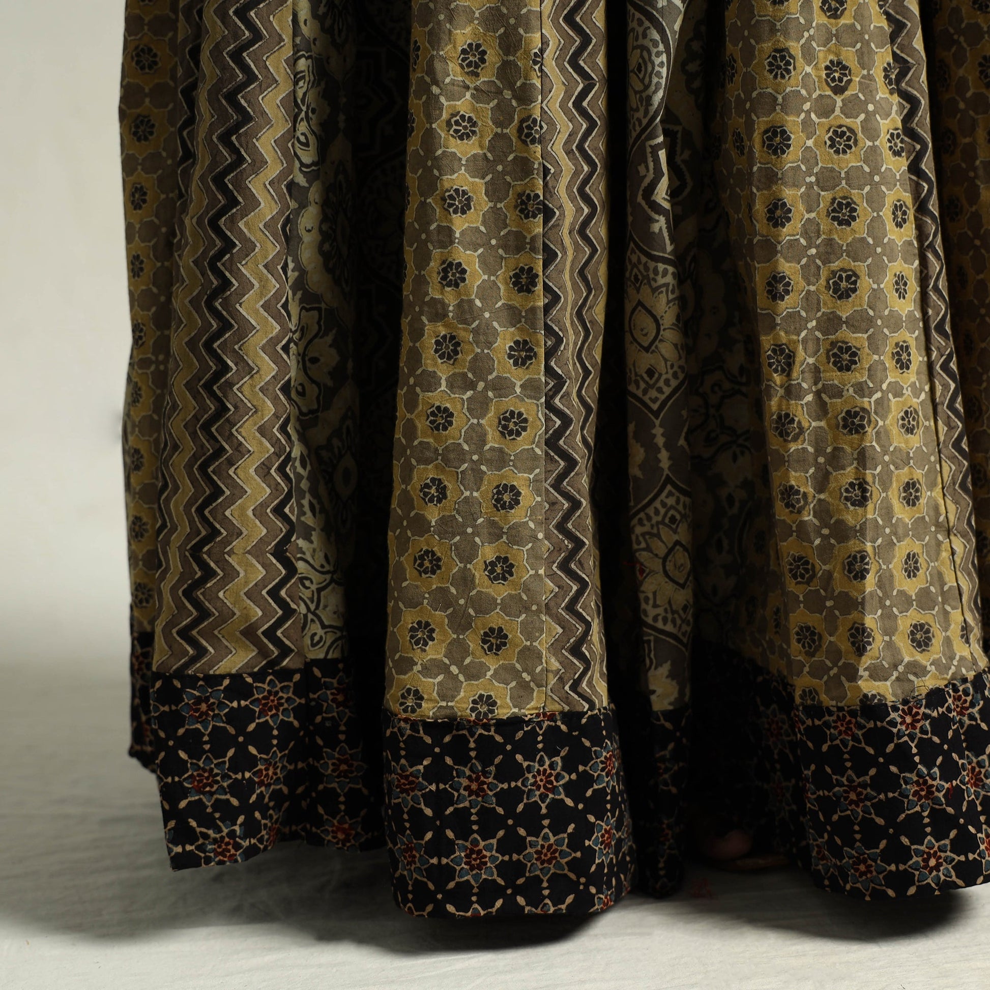 Brown - Kutch Block Printed 24 Kali Cotton Long Skirt 34