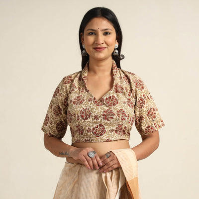 Beige - Pedana Kalamkari Block Printed Cotton Stitched Blouse 14