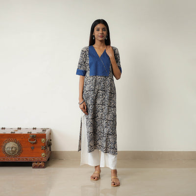 Grey - Natural Dyed Block Print Cotton Kalamkari Kurta 02