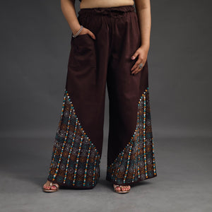 Brown - Kantha Hand Embroidery Palazzo in Cotton 74