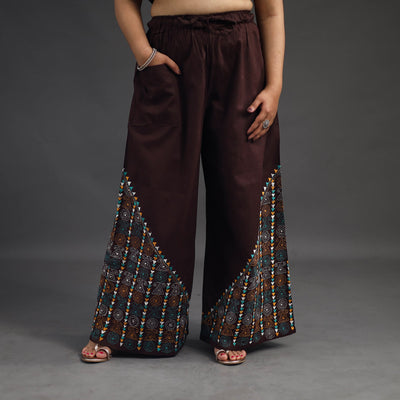Brown - Kantha Hand Embroidery Palazzo in Cotton 74