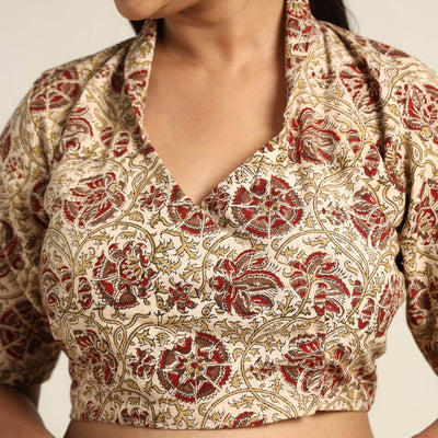 Beige - Pedana Kalamkari Block Printed Cotton Stitched Blouse 14