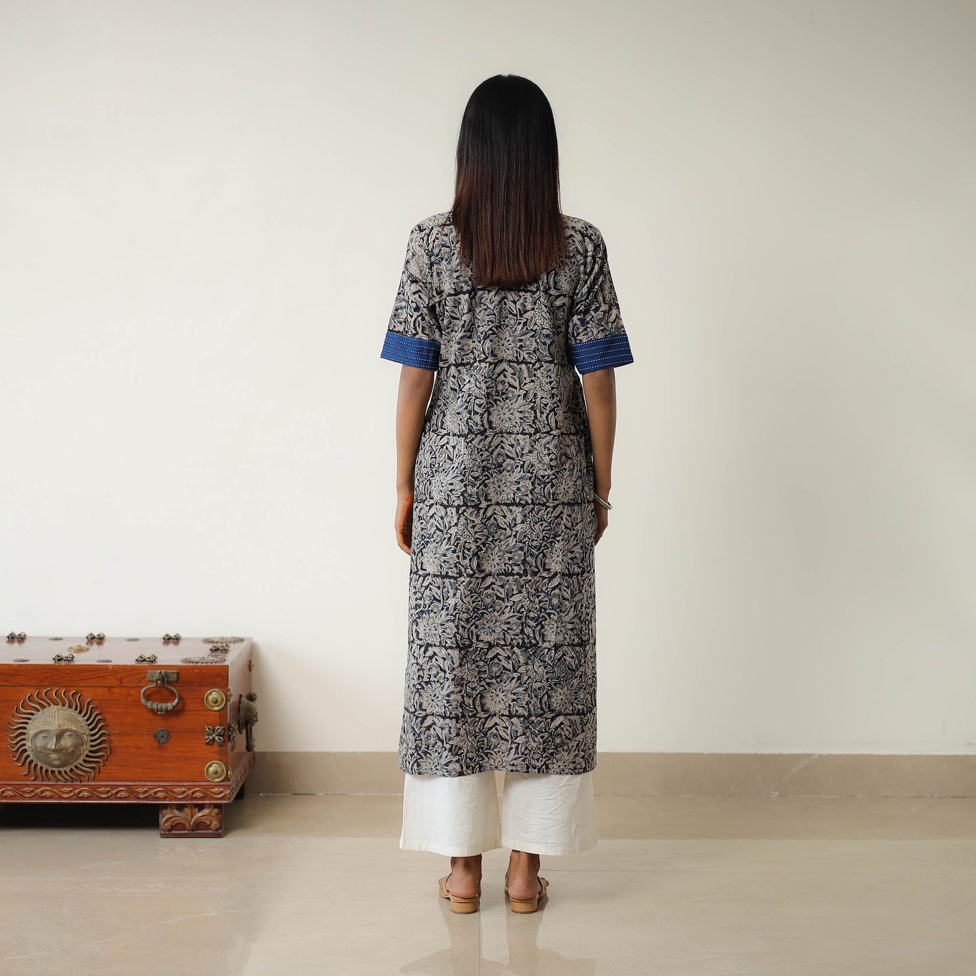 Grey - Natural Dyed Block Print Cotton Kalamkari Kurta 02