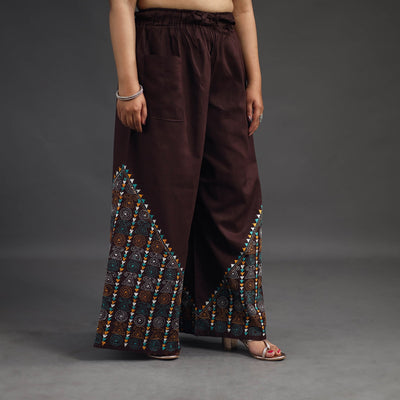 Brown - Kantha Hand Embroidery Palazzo in Cotton 74