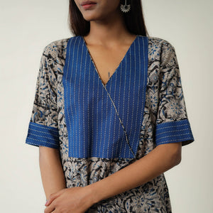 Grey - Natural Dyed Block Print Cotton Kalamkari Kurta 02