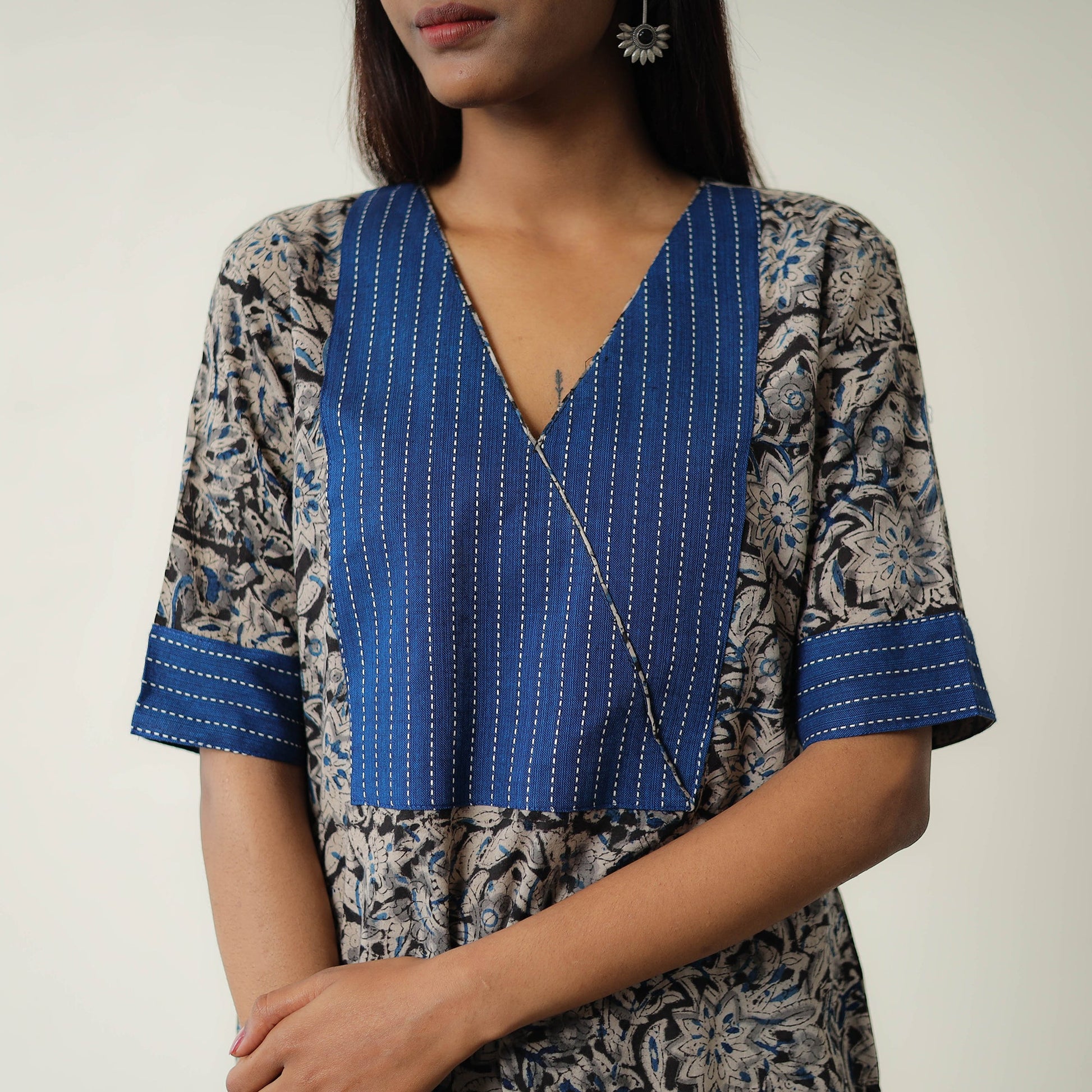 Grey - Natural Dyed Block Print Cotton Kalamkari Kurta 02