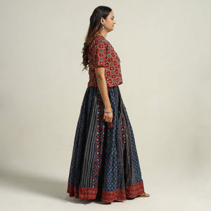 Blue - Ajrakh Block Printed 24 Kali Patchwork Cotton Long Skirt 39