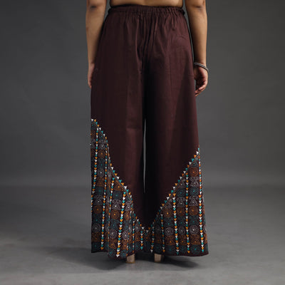 Brown - Kantha Hand Embroidery Palazzo in Cotton 74