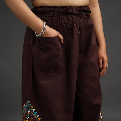 Brown - Kantha Hand Embroidery Palazzo in Cotton 74