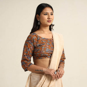 Brown - Kalamkari Printed Cotton Stitched Blouse 09