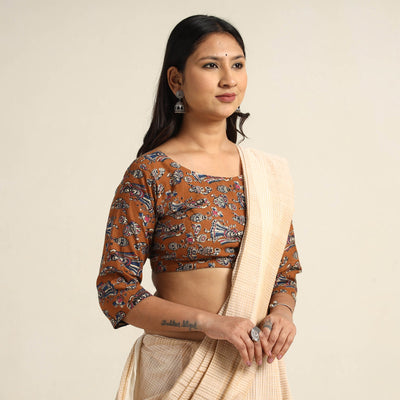Brown - Kalamkari Printed Cotton Stitched Blouse 09
