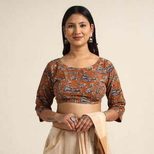 Brown - Kalamkari Printed Cotton Stitched Blouse 09