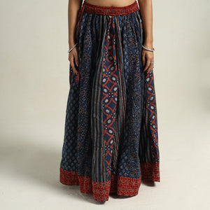 Blue - Ajrakh Block Printed 24 Kali Patchwork Cotton Long Skirt 39