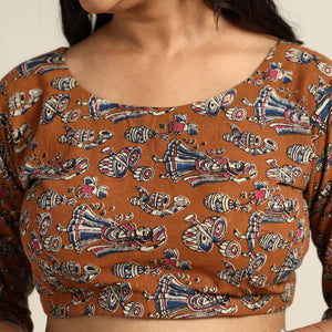 Brown - Kalamkari Printed Cotton Stitched Blouse 09