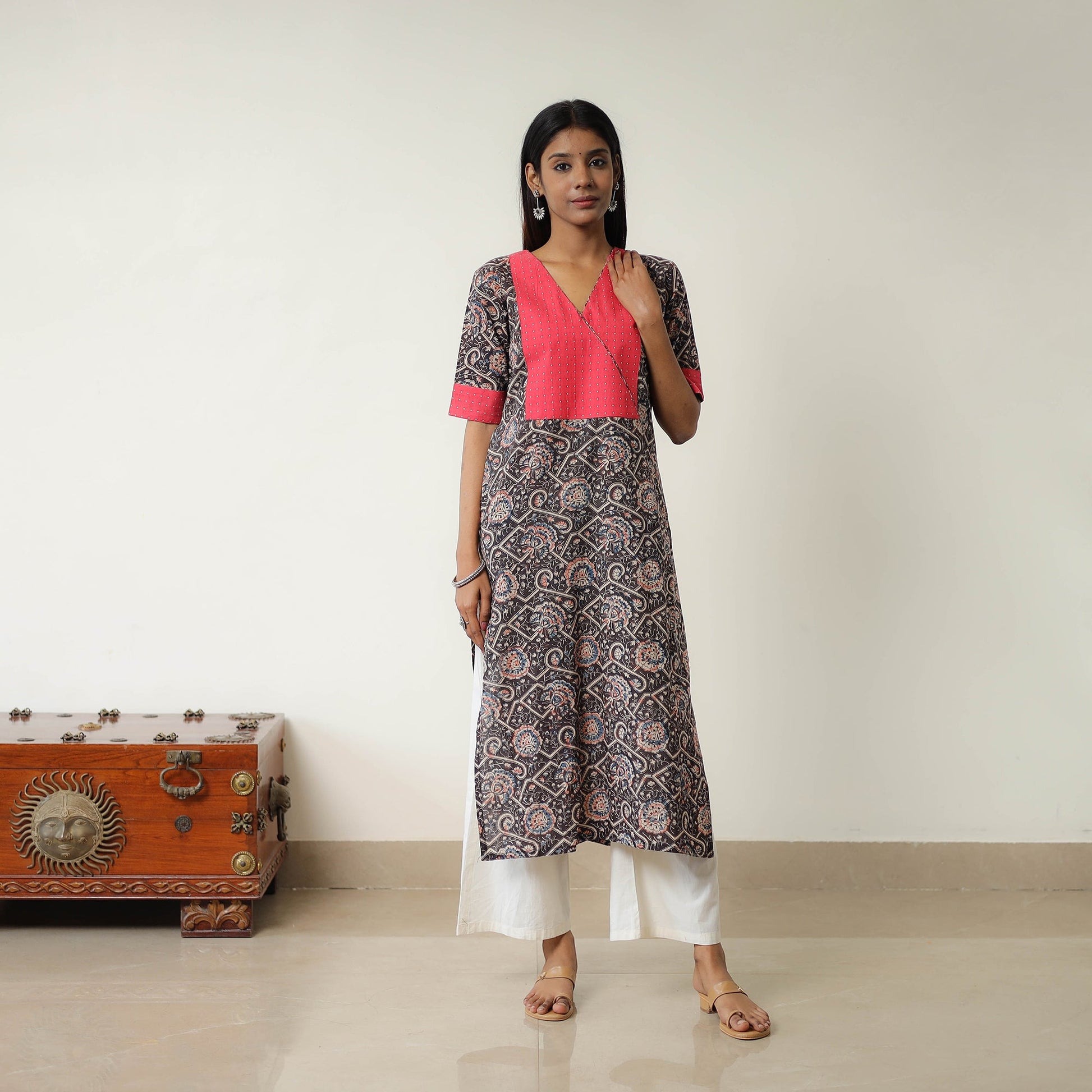 Black - Natural Dyed Block Print Cotton Kalamkari Kurta 03