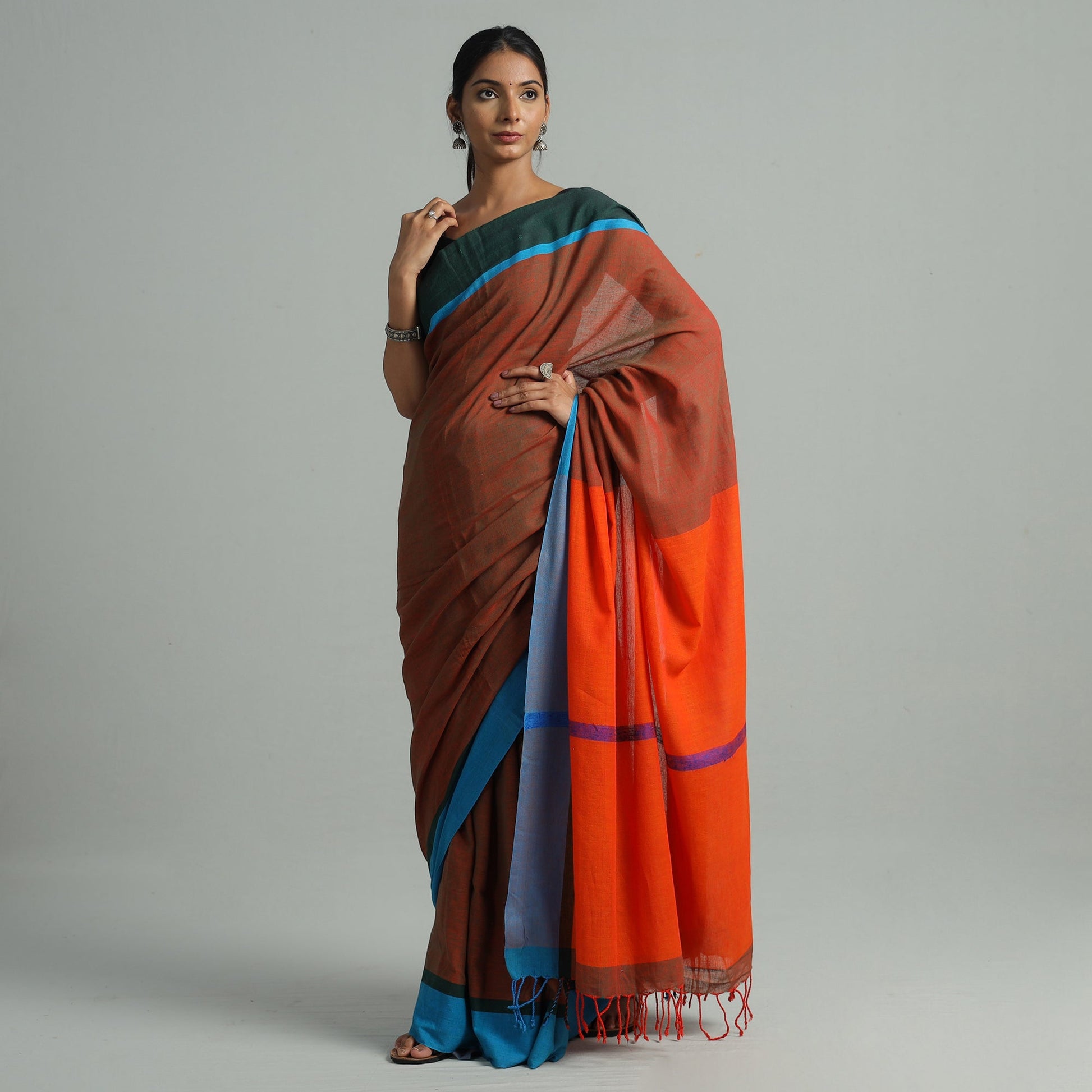 Brown - Bishnupur Pure Cotton Saree from Bengal 01