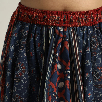 Blue - Ajrakh Block Printed 24 Kali Patchwork Cotton Long Skirt 39