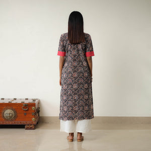 Black - Natural Dyed Block Print Cotton Kalamkari Kurta 03