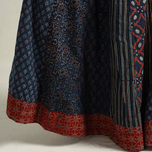 Blue - Ajrakh Block Printed 24 Kali Patchwork Cotton Long Skirt 39