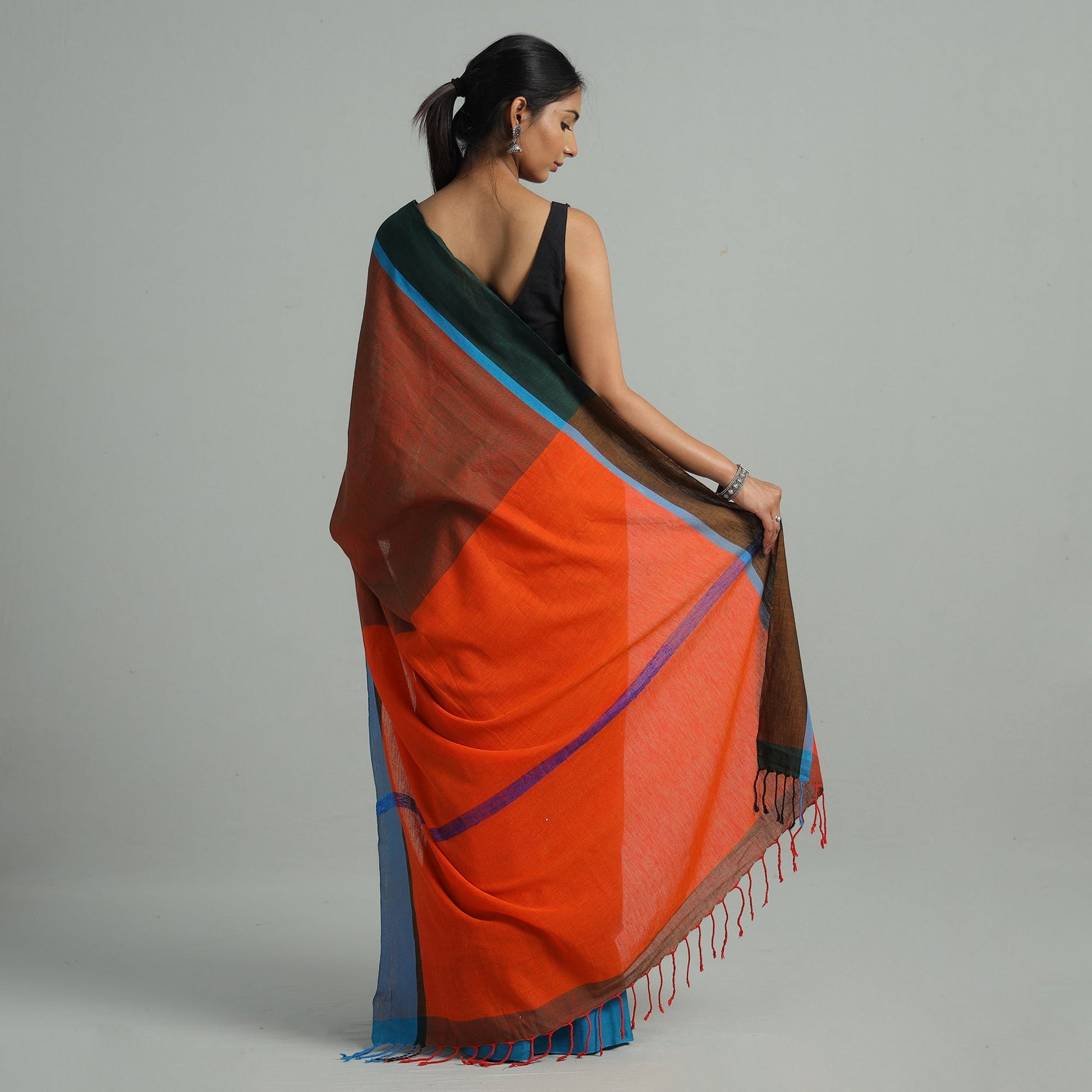 Brown - Bishnupur Pure Cotton Saree from Bengal 01