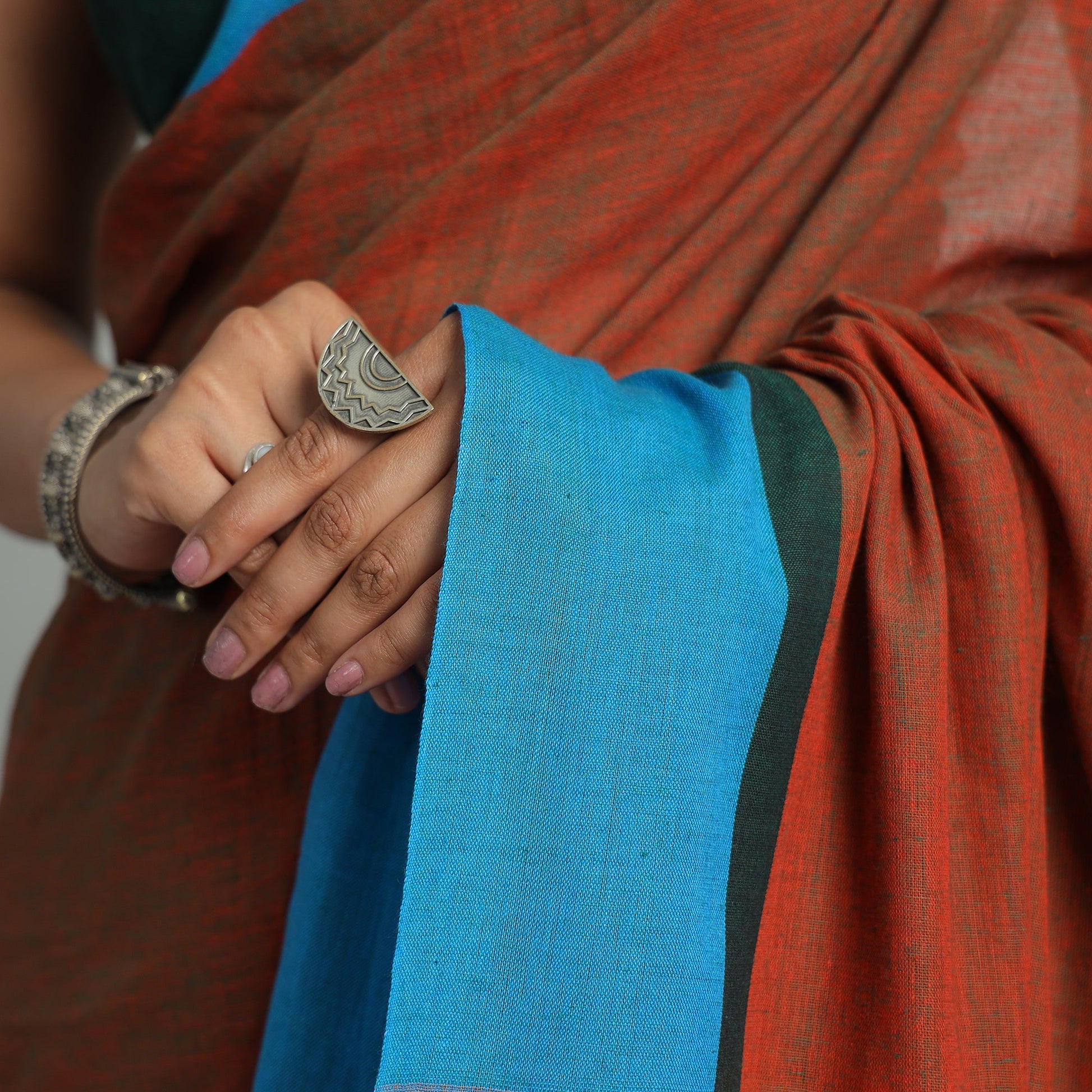 Brown - Bishnupur Pure Cotton Saree from Bengal 01