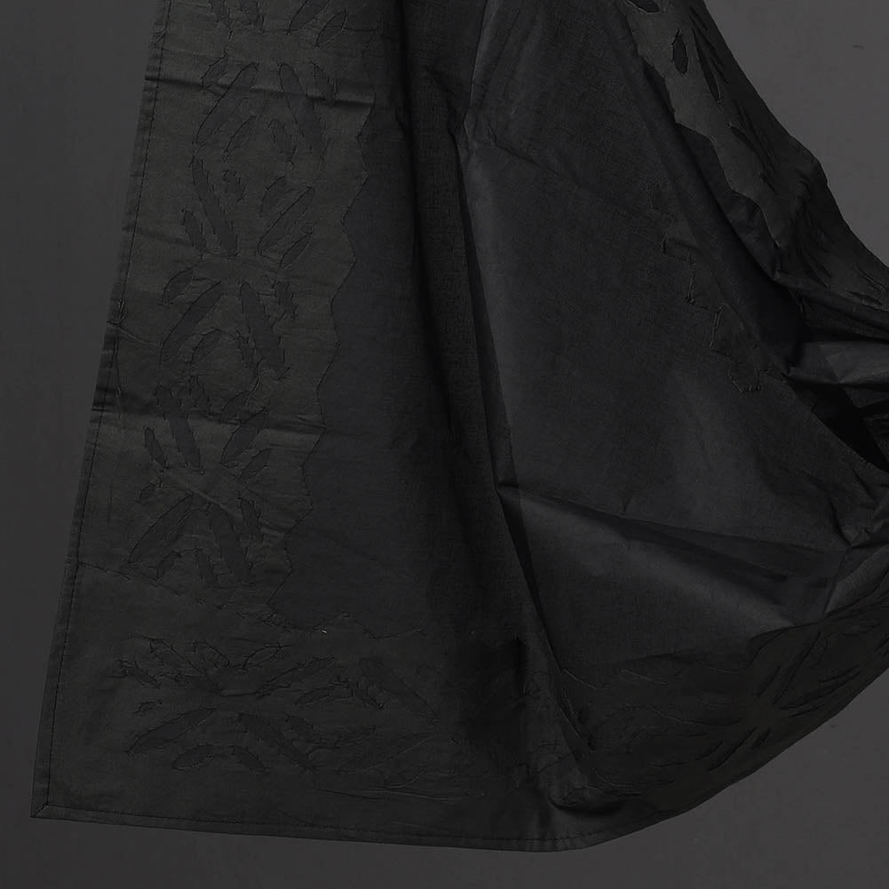 Black - 3pc Cut Work Cotton Barmer Applique Dress Material 02
