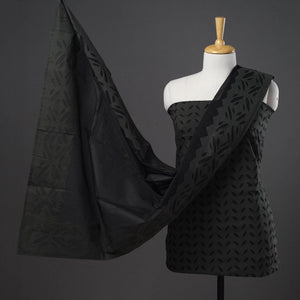 Black - 3pc Cut Work Cotton Barmer Applique Dress Material 02