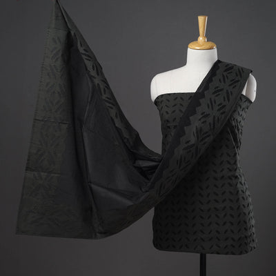 Black - 3pc Cut Work Cotton Barmer Applique Dress Material 02