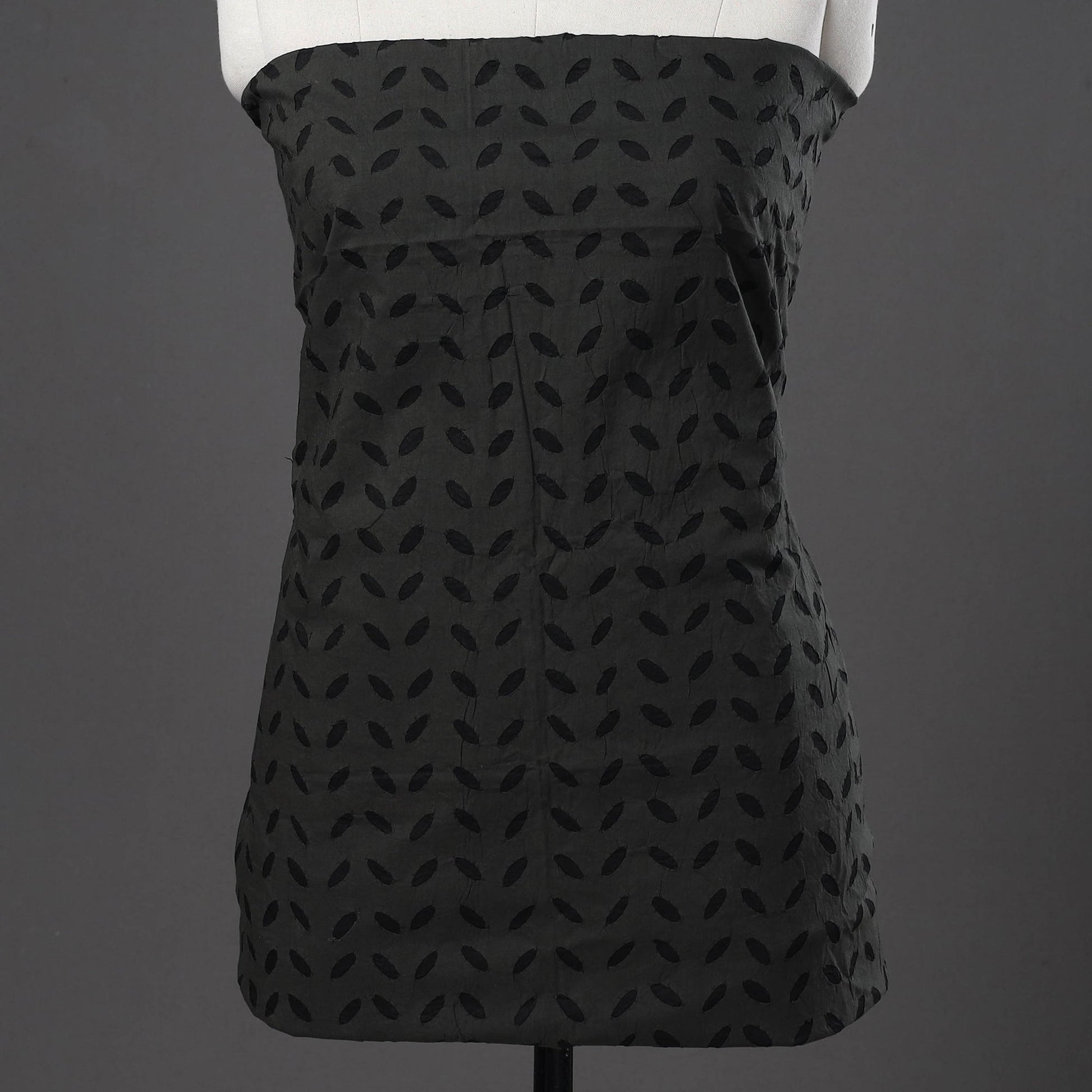 Black - 3pc Cut Work Cotton Barmer Applique Dress Material 02