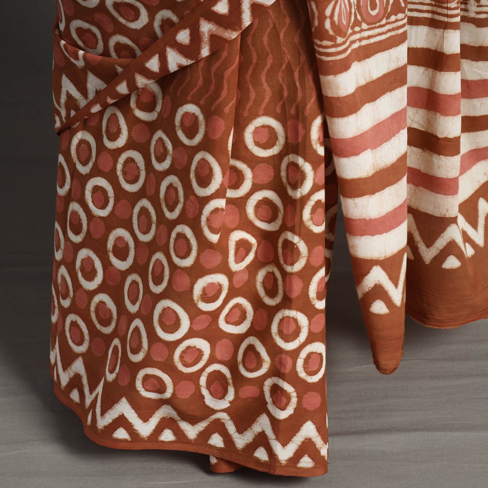 Brown - Bagru Dabu Block Printed Mul Cotton Saree