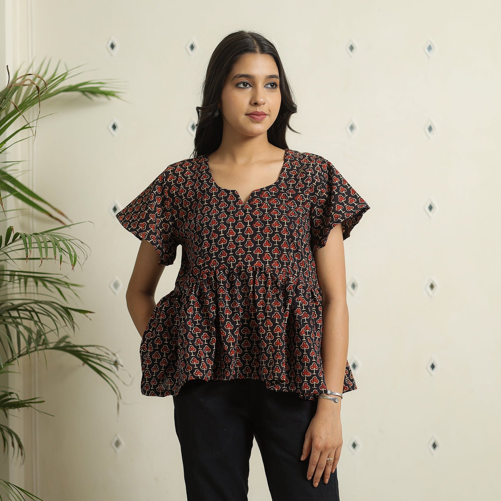 Black - Ajrakh Block Printed Cotton Crop Top 12