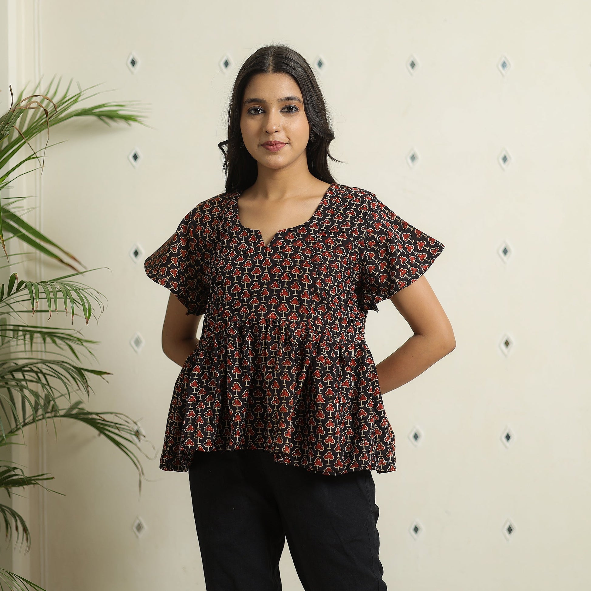 Black - Ajrakh Block Printed Cotton Crop Top 12