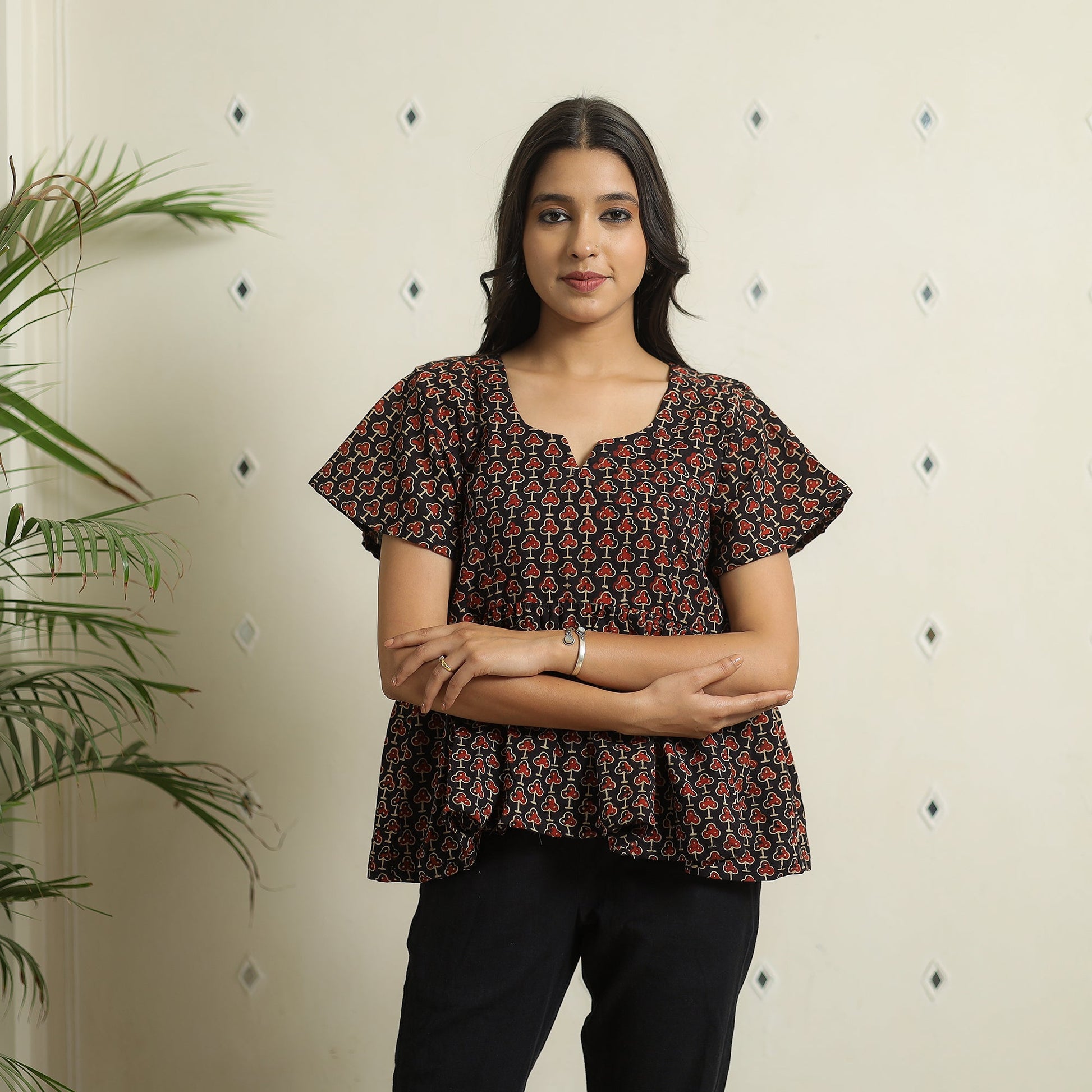 Black - Ajrakh Block Printed Cotton Crop Top 12