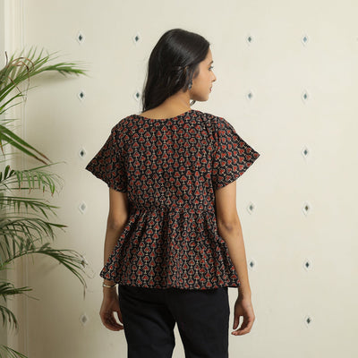 Black - Ajrakh Block Printed Cotton Crop Top 12