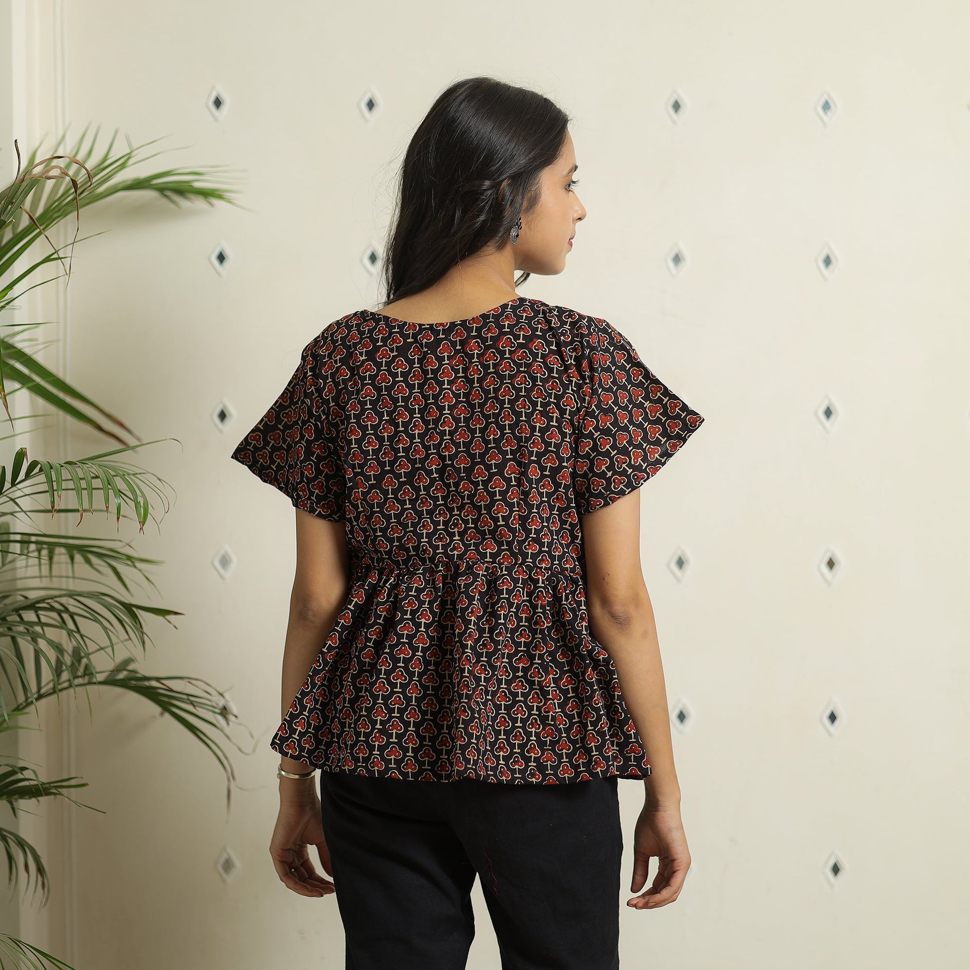 Black - Ajrakh Block Printed Cotton Crop Top 12