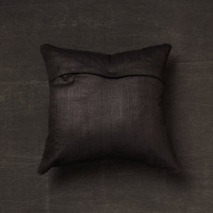 Black - Bengal Kantha Embroidery Tussar Silk Cushion Cover (16 x 16 in) 16