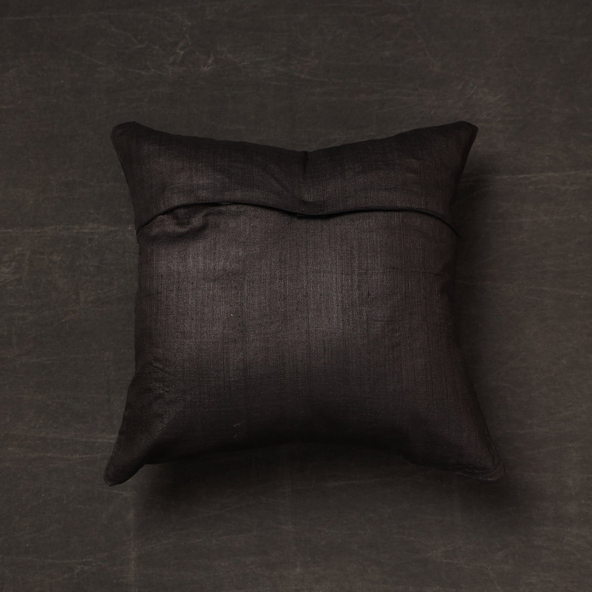 Black - Bengal Kantha Embroidery Tussar Silk Cushion Cover (16 x 16 in) 16