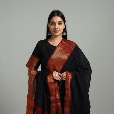Black - Cotton Dharwad Kurta Set with Palazzo & Dupatta 07