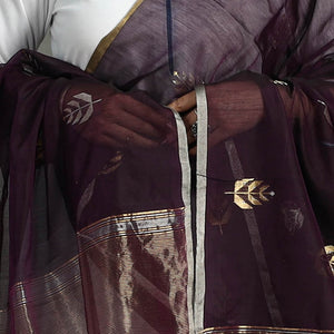 Brown - Handloom Silk Cotton Zari Buta Chanderi Dupatta 27
