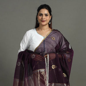 Brown - Handloom Silk Cotton Zari Buta Chanderi Dupatta 27