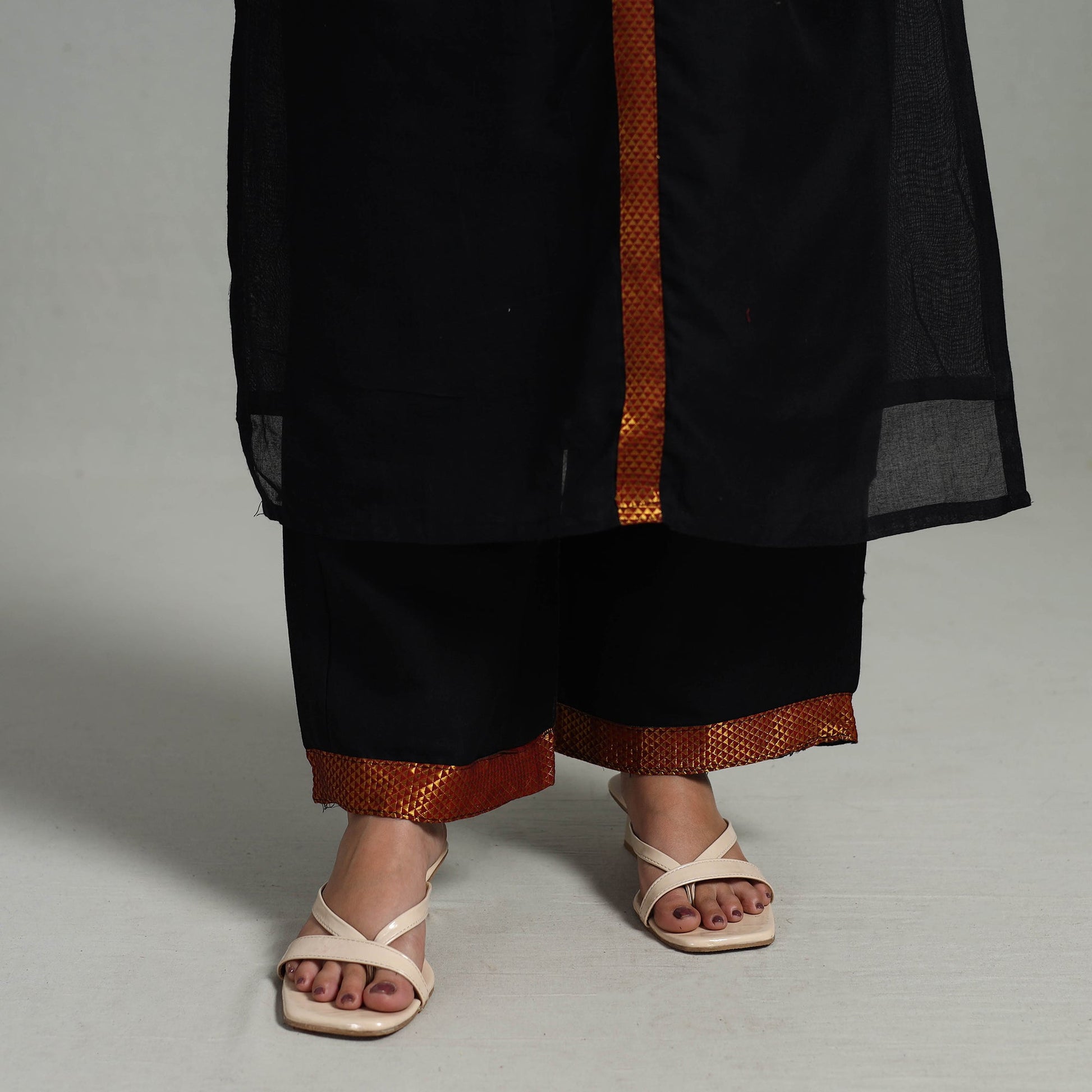 Black - Cotton Dharwad Kurta Set with Palazzo & Dupatta 07