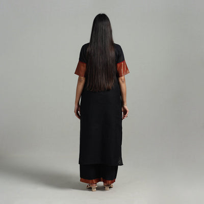 Black - Cotton Dharwad Kurta Set with Palazzo & Dupatta 07